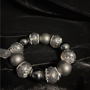Lane Bryant Black and Silver Beaded Bracelet nWT